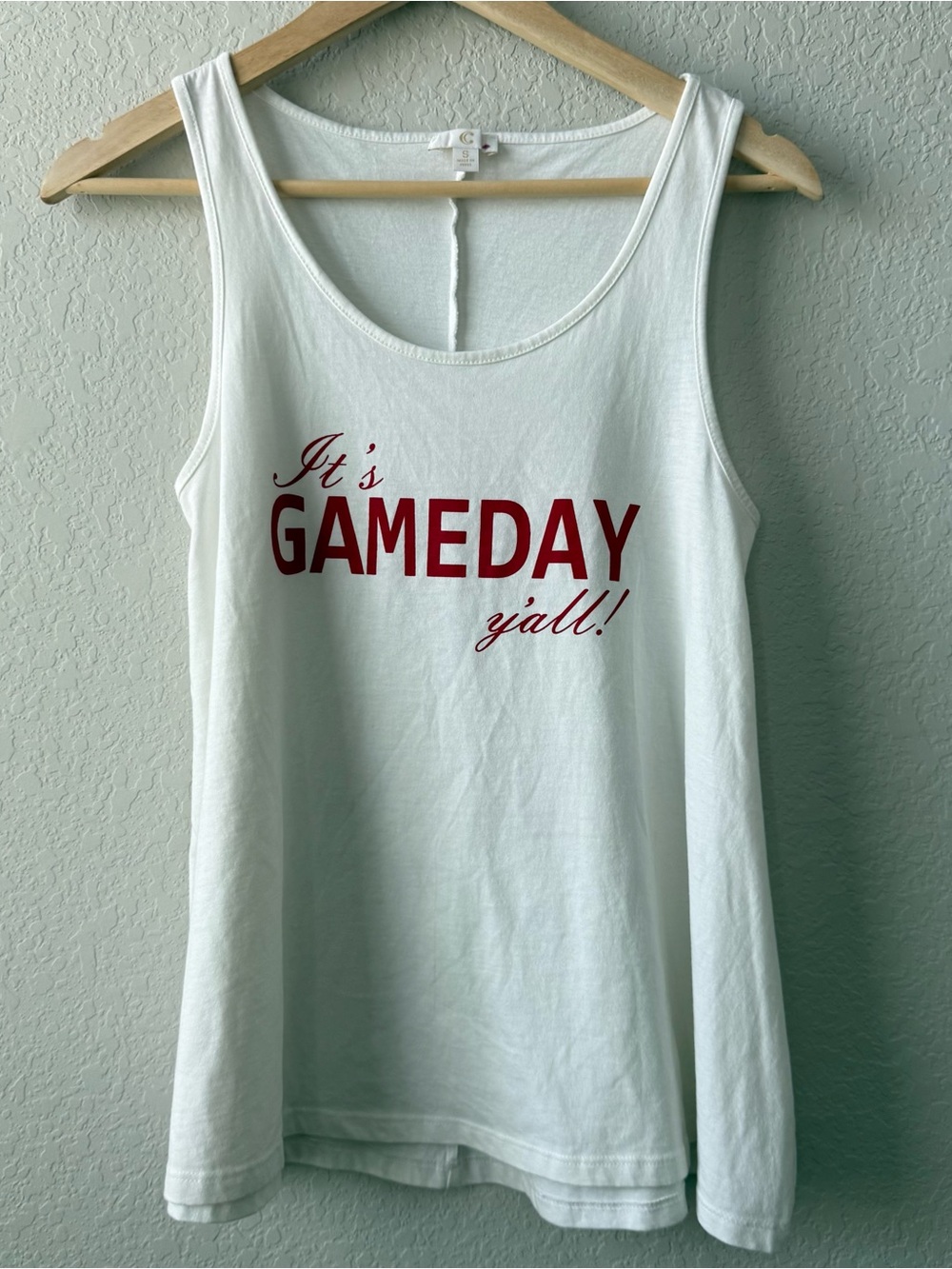 C White Tank Top with Red "It's GAMEDAY y'all!" Print